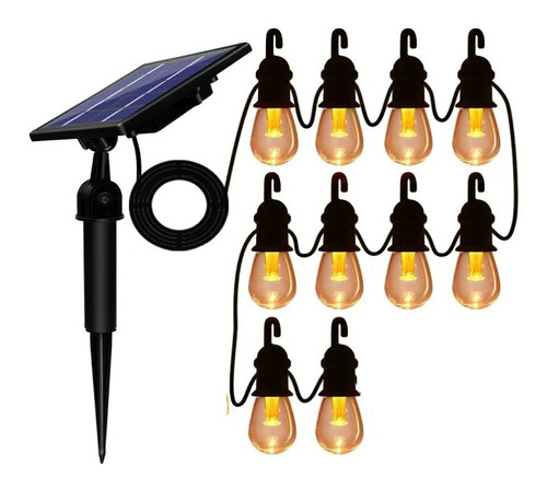 Guirnalda Luces Con 10 Ampolletas Y Panel Solar Recargables