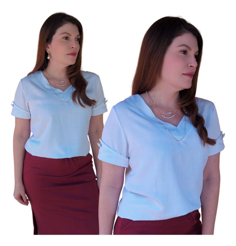 Blusa Moda Evangélica Feminina Social Manga Curta Botões Top