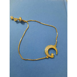 Pulsera Ajustable En Chapa De Oro Con Dije De Luna