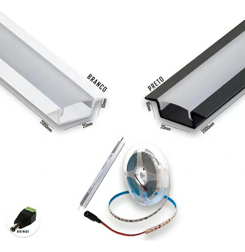 Kit Perfil Embutir Slim 2 Metros+fita Led+fonte 12v 2a Slim Cor Da Luz Branco Branco-quente 110v/220v