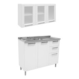 Cocina Integral En Acero 1.05m Incluye Lavaplatos Blanco