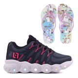 Tenis Infantil De Led Feminino Meninas Luz + Chinelo Light