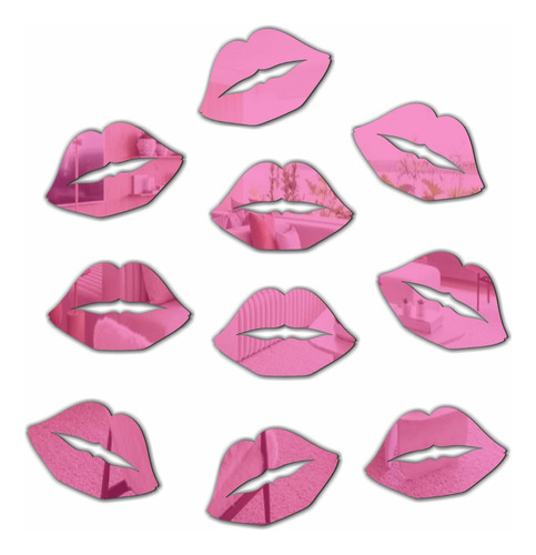 10 Unidades Espelho Decorativo Acrílico Boca Beijo 20cm Cor Da Moldura Pink