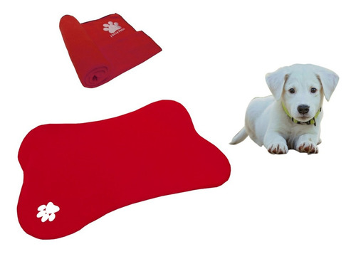 Cama En Forma De Hueso Para Mascotas + Cobija Grande Color Rojo