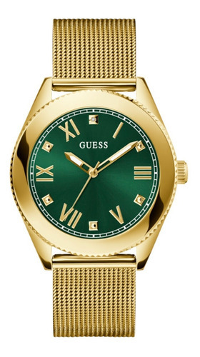 Reloj Hombre Elegante Top Gun Marca Guess Diferentes Modelos Color Del Fondo Plata Color De La Correa Dorado/verde Color Del Bisel Plata