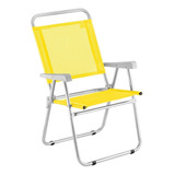 Cadeira De Praia Alum. Reforç. Encosto Alto Sun Plus Amarelo