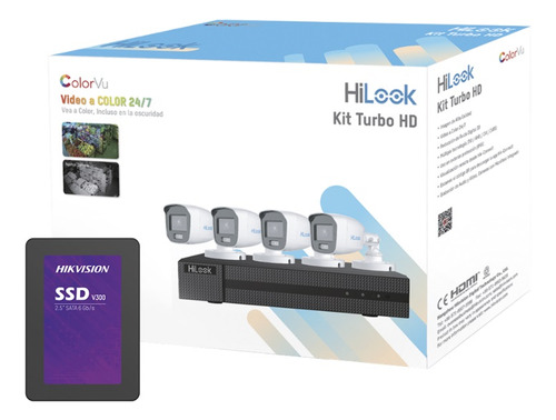 Hilook Kit De Video Vigilancia Turbohd Con Dvr 4 Canales Con H.265+ + 4 Cámaras Bala Metálicas + Disco Duro 1tb Con Fuente De Poder Y Accesorios De Instalación Modelo Hl-1080-cv/a/1tb