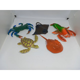 Set 5 Figuras Animal Mar Langosta Cangrejo Etc 15cm Juguete
