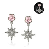 Aretes Oro 14k Lam Zirconia Flor Swarovski Rosa Estrella Dam