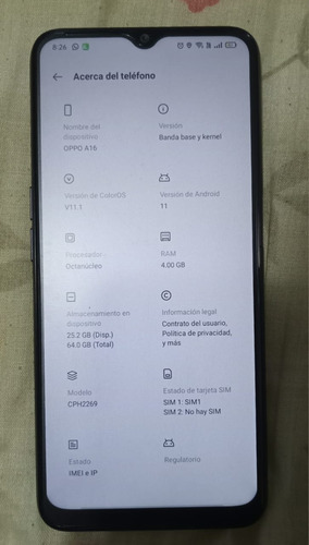 Celular Oppo A16 Azul 64gb En Caja. Seminuevo