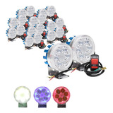 10 Par Faros 6 Led Redondo Moto Universal Estrobo Rojo Azulf