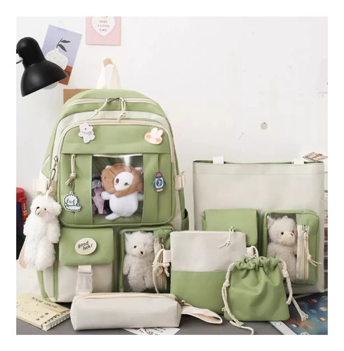 Mochila Escolar Viaje Kawaii Estilo Coreano 5 Pieces/set