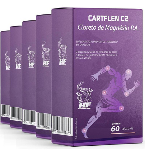 Kit 5 Cloreto  Magnesio P.a. 60 Capsulas Ativador De Calcio