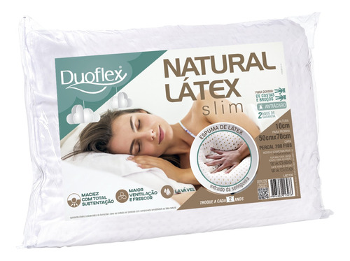 Travesseiro Natural Látex Slim Duoflex 10cm Baixo 