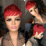 Sumcas Pelucas De Cabello Humano Corto Rojo Con Corte Pixie