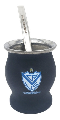 Mate Negro Y Bombilla Con Grabado A Color Velez Sarsfield