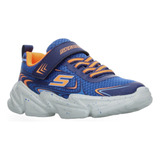 Tenis Skechers Azul Velcro Y Cordones Elásticos Para Niño