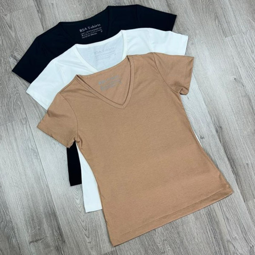 Kit 3 Gola V Lisa Moda Feminina T-shirt Camiseta Baby Look