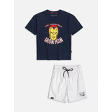 Conjunto Infantil Iron Man Blusa Manga Curta Bermuda