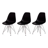 Conjunto Kit 3 Cadeiras Charles Eiffel Eames Design Base Cromada Várias Cores Sala Jantar Cozinha