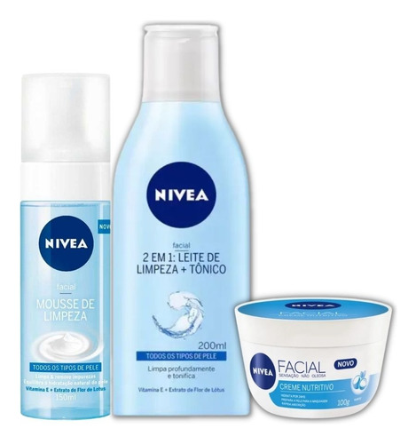 Kit Nivea _ Mouse Limpeza + Leite Tônico + Creme Hidratante