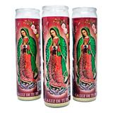 Veladora Virgen De Guadalupe Con Vaso Blanca Caja 3 Piezas