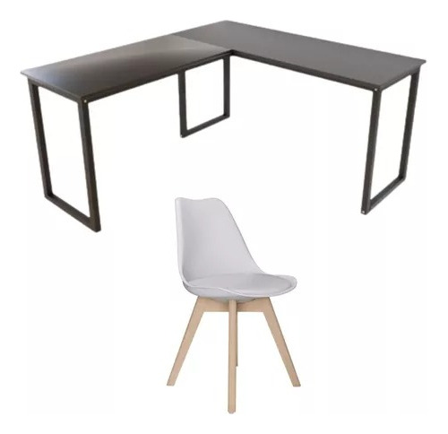 Conjunto Mesa Preta Reunião P/ Escritório + Cadeira Saarinen