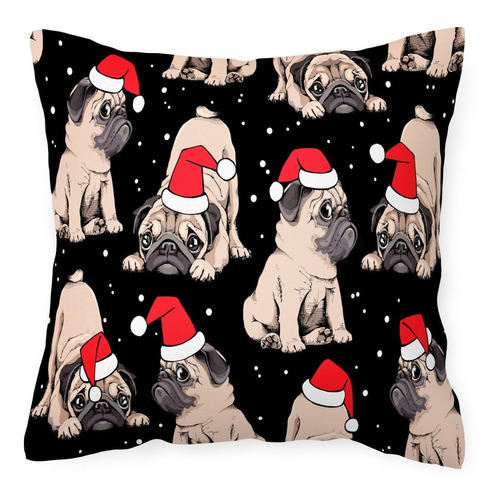 Funda Para Cojín Navideño Sublimado Full 45x45 Cachorros Pug