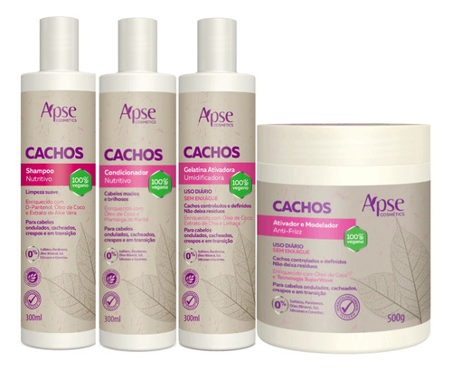 Kit Apse Cachos Shampoo Condicionador Gelatina Ativador