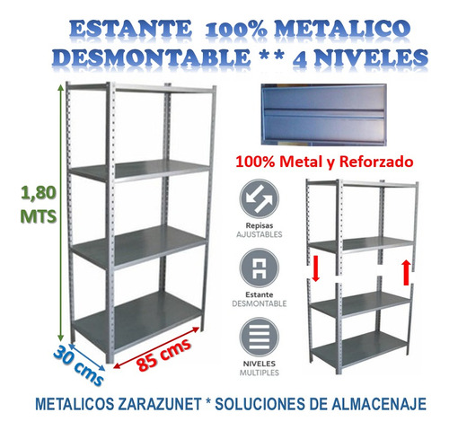 Anaquel Metálico 30x85 Estante 4 Nivel Multiusos 100% Metal