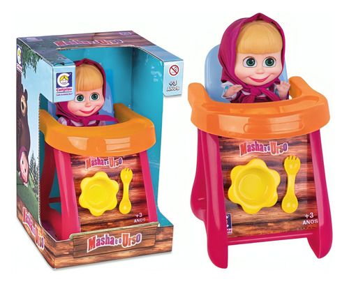 Boneca Masha Com Cadeirinha Papinha Rosa Urso 2468 Cotiplás