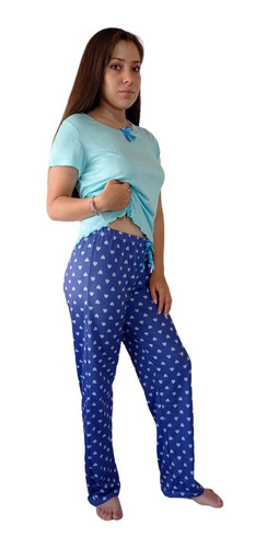 Pijama Pantalón Largo Lycra Blusa Semi Amplia Algodón Manga 