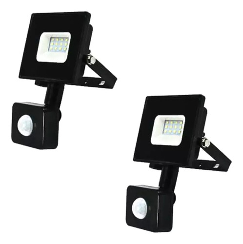 Pack 2 Foco Proyector De Área Smd Street Con Sensor 10w Carcasa Negro Luz Luz Fria