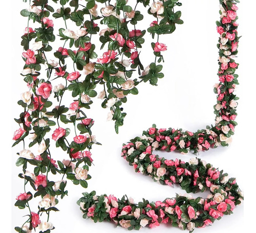 6pcs Guia Enredadera Con Rosas Artificial Decoración Flores