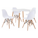 Comedor Mesa Eames Cuadrada Blanca + 4 Sillas Eames Blancas