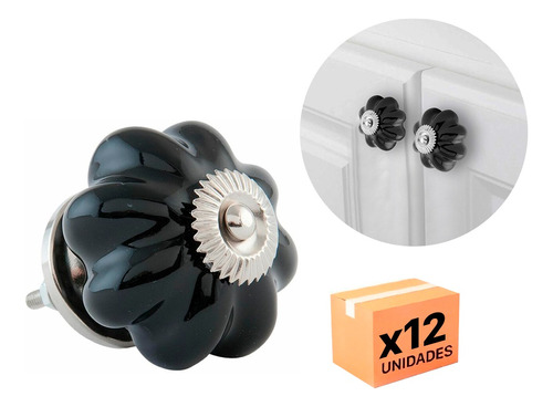 Tirador De Cerámica Para Mueble Negro Premium X 12 Unidades