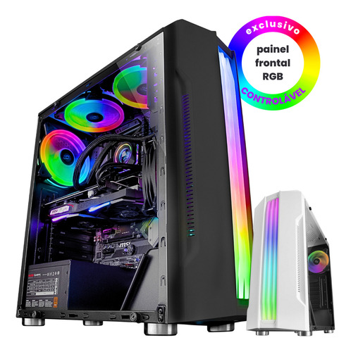 Gabinete Gamer Preto Led Rgb Frontal Rgb Triplo Controlável Mid Tower Torre Lateral Em Acrílico Mini-itx Micro-atx Atx Usb 3.0 Cabe Até 5 Fans - Ciclo Digital