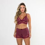 Pijama Short Dool Baby Dool Renda Sensual Microfibra Verão