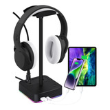 Elcbeam Soporte Para Auriculares Rgb Con 2 Puertos De Carga