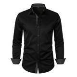 Elegante Camisa Formal De Manga Larga Con Lunares Para Hombr