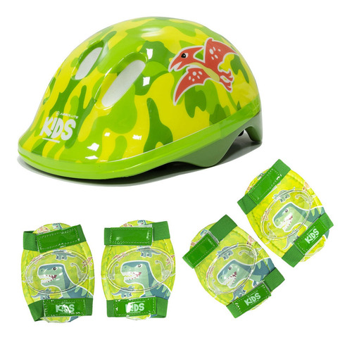 Kit Proteção Infantil Capacete Kids Shake Dinossauro Pa Bike