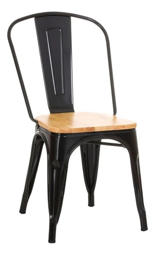 Silla Tolix Negro Con Asiento De Madera Estructura Metálica Acero Galvanizado Diseño Industrial Minimalista Exterior Interior Comoda Ergonomica Resistente Kingshouse Para Restaurante Bar Casa Comedor 