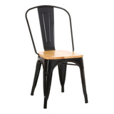 Silla Tolix Negro Con Asiento De Madera Estructura Metálica Acero Galvanizado Diseño Industrial Minimalista Exterior Interior Comoda Ergonomica Resistente Kingshouse Para Restaurante Bar Casa Comedor 