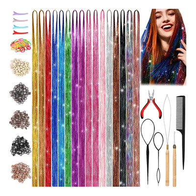 Wfeantl Kit 376pzs Extension Cabello Glitter Brillos 93cm 16 Colores | MercadoLibre