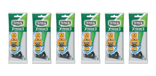 6 Aparelho De Babear Schick Xtreme 3 Sensitive Descartável