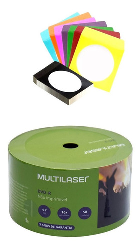 200 Dvd-r Virgem Multilaser + 200 Envelope De Papel C/ Visor