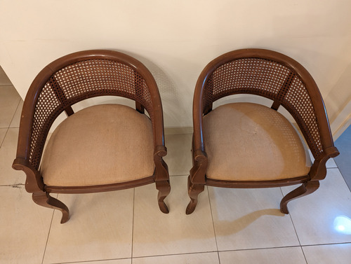 Par De Sillones Clásico Chenille Marrón Madera 2 Almohadones