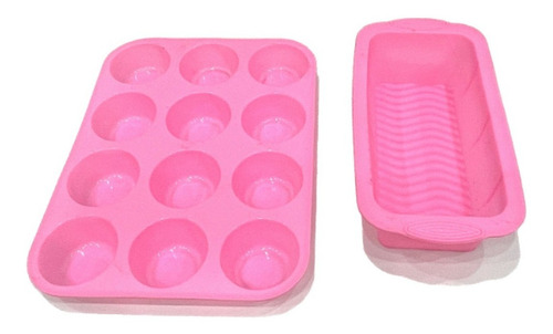 Set Molde Muffins + Budinera Silicona Horno X12 Reposteria