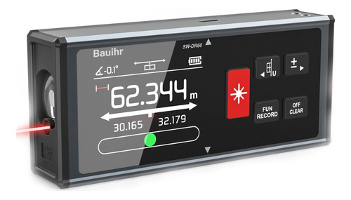 Bauihr Telémetro Láser Bilateral, Medidor Laser De Distancia 120m, Medición De Distancia/ Área/ Volumen/ Pitagórico/ Ángulo, Con Pantalla Lcd Retroiluminada Giratoria, Recargable Usb, Diseño Magnético