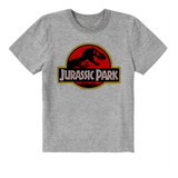 Camiseta Infantil Cinza 1 Jurassic Park Logo Trex